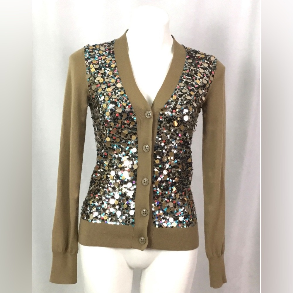 Trina Turk sequin beige cardigan size large